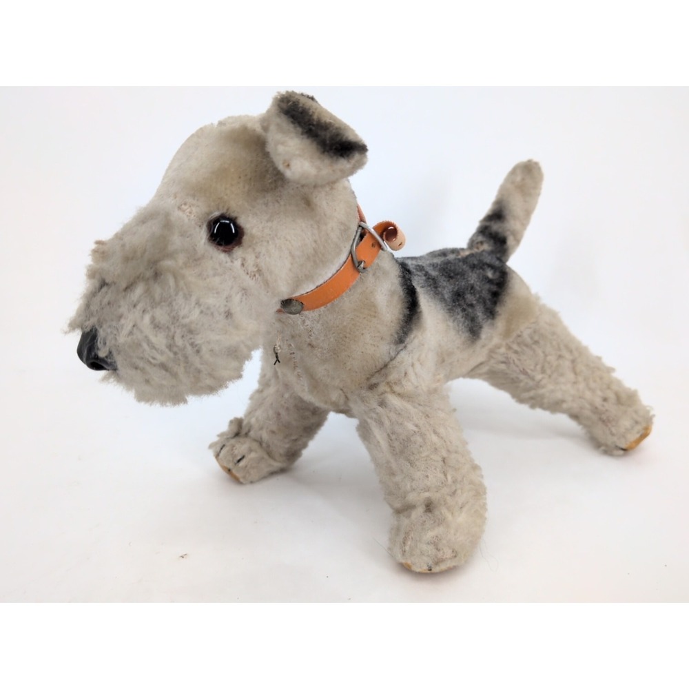 Antique Plush Airedale Terrier Schnauzer Japan Not Steiff  Dog, 11" X 7" VTG
